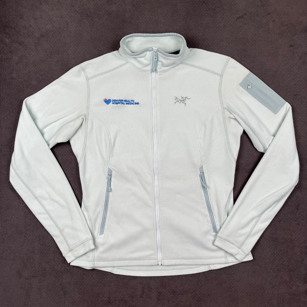 Arc'teryx Delta LT Jacket Womens Medium Light Gray Full Zip Fleece Grid 17587